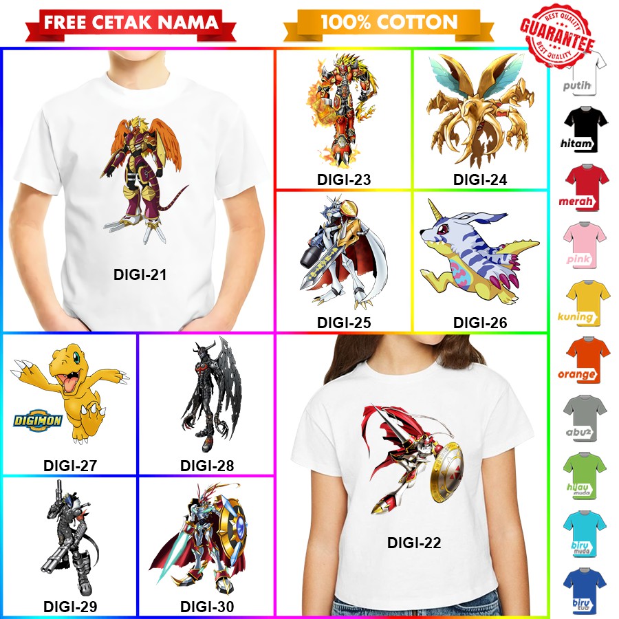 [FREE NAMA!!] Baju Kaos ANAK DAN DEWASA DIGIMON BANYAK MOTIF