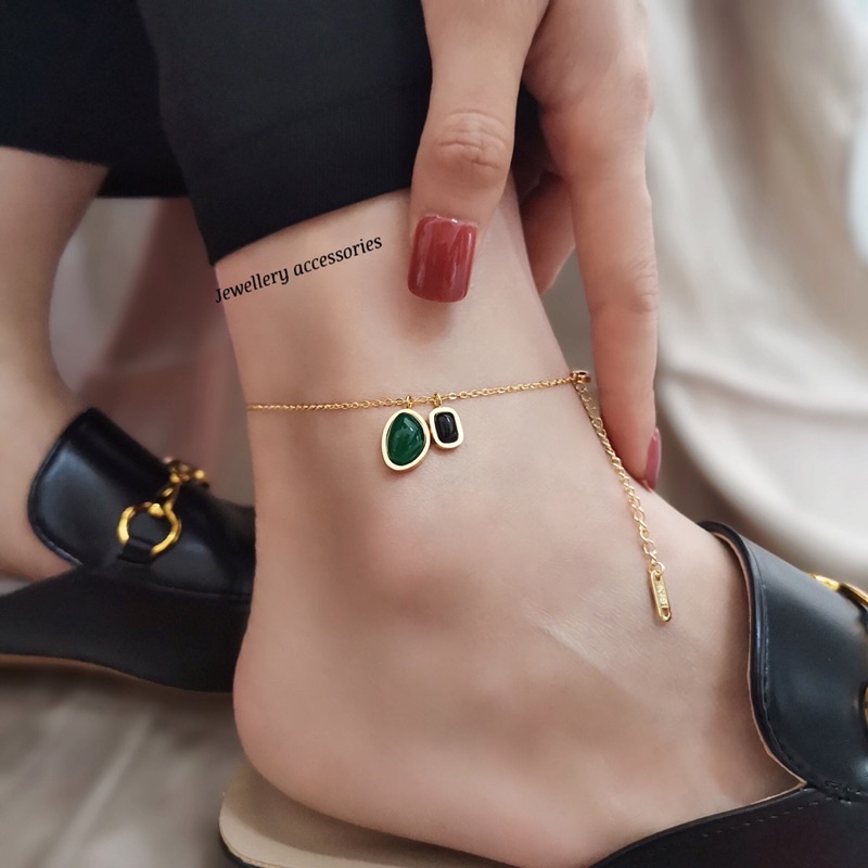 Gelang Kaki Titanium Green Gold 18K Vintage Korea Fashion style Premium