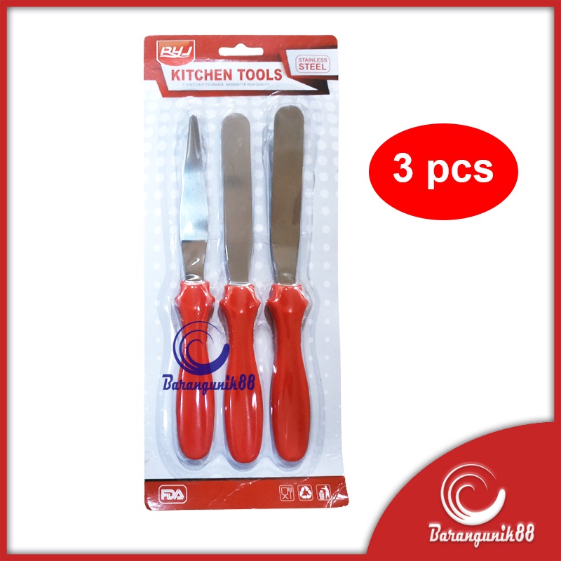 Spatula Hias Kue Tart 3 pcs Pisau Deco Cake Stainless