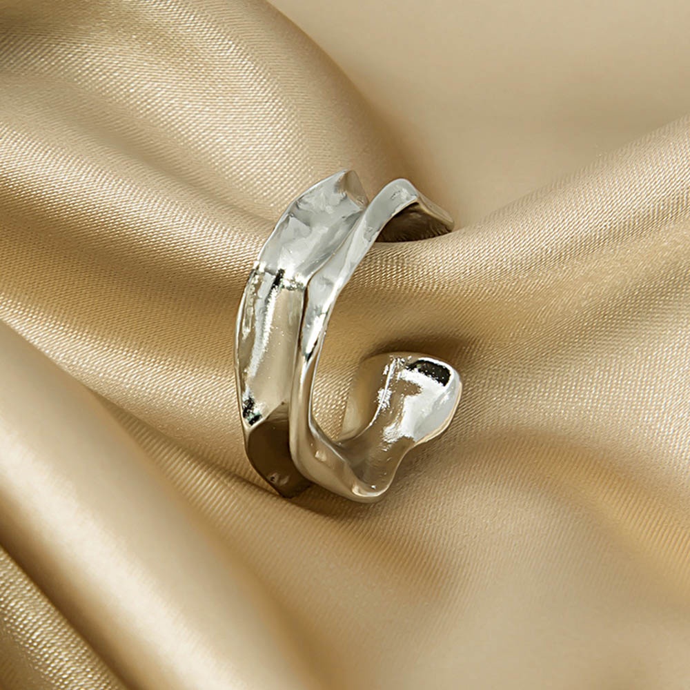 Cincin Model Terbuka Bahan Metal Warna Goldsilver Desain Geometri Asimetris Adjustable Untuk Wanita