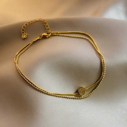 Versi Korea Dari fashion Berkah Baja titanium Emas Gelang Kaki Lapisan Ganda