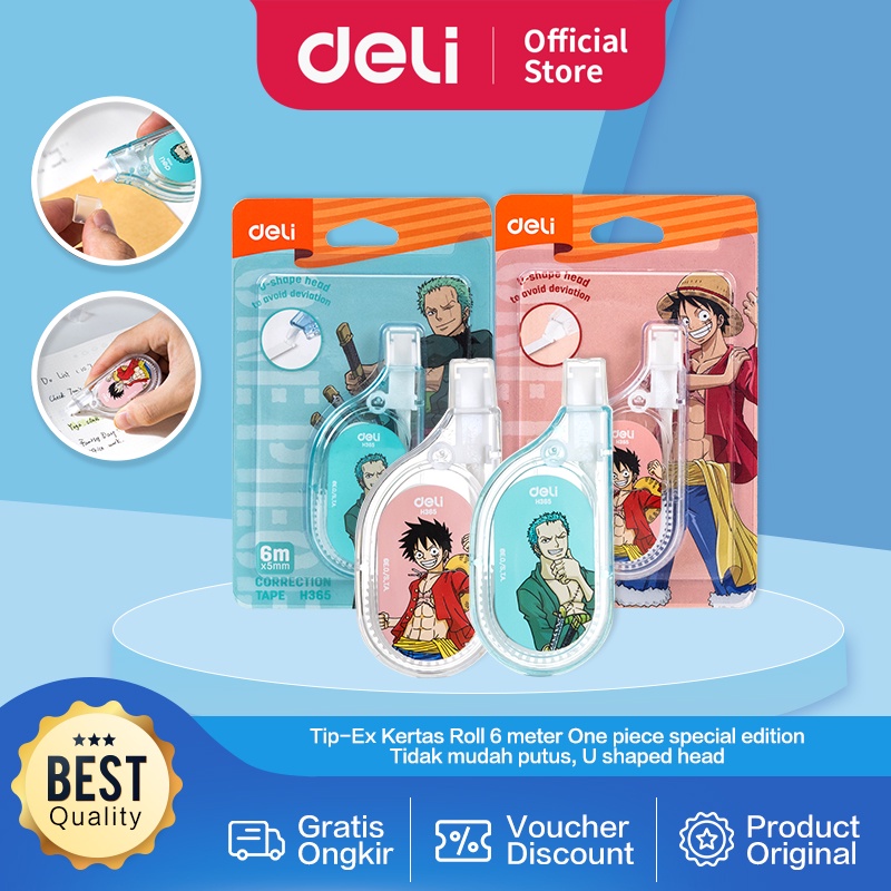 

Deli One Piece Correction Tape / Tip-Ex Kertas Roll Pita Koreksi One Piece 6 Meter Tidak Mudah Putus Kepala Berbentuk U EH365