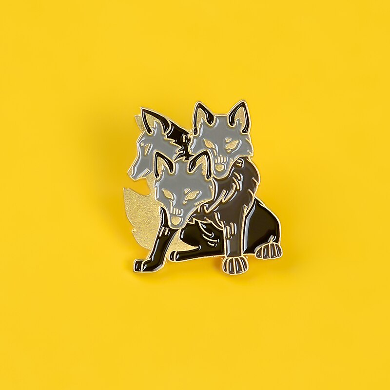 Bros Pin Enamel Desain Kartun Anjing Philosopher 3 Kepala Untuk Pakaian