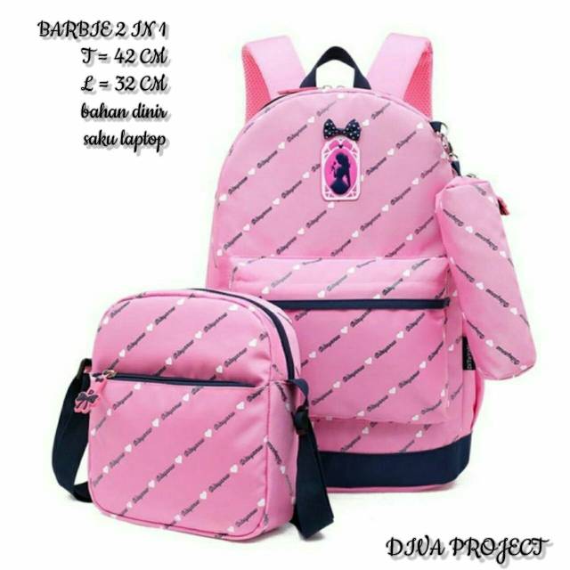 Barbie 2in1 tas sekolah murah ransel satu set