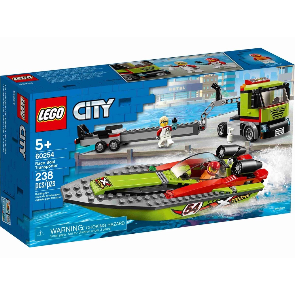 LEGO City - 60254 Race Boat Transporter Set Building Kid Toy Truck Cars Vehicle Speed Harbor Town Cr