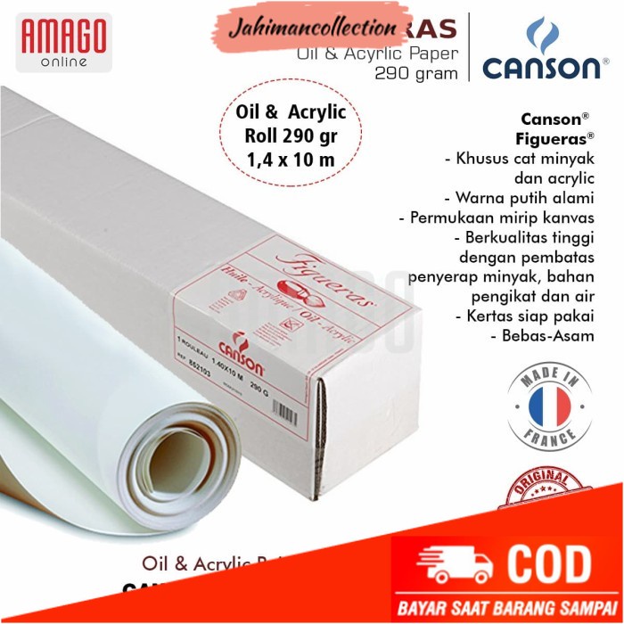 

✨ BISA COD ✨ CANSON FIGUERAS - OIL AND ACRYLIC ROLL PAPER 290G -1,4X10M - 200852103
