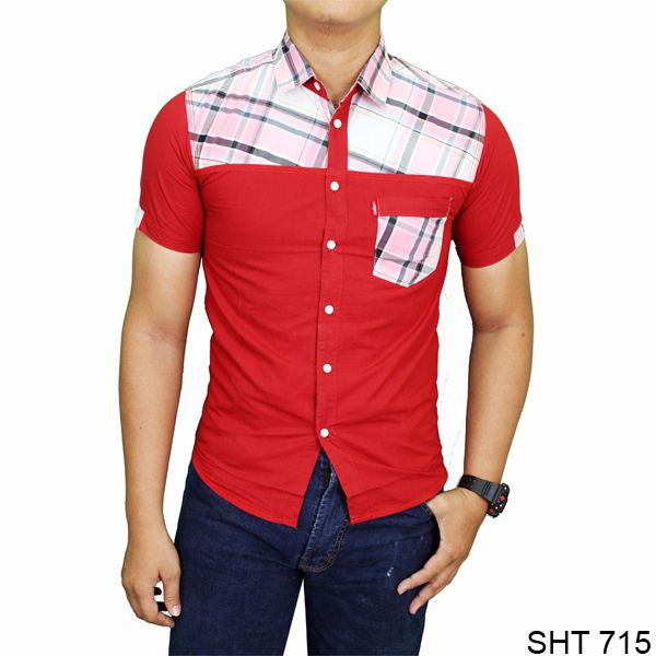 Kemeja Pria Lengan Pendek Katun Merah – SHT 715