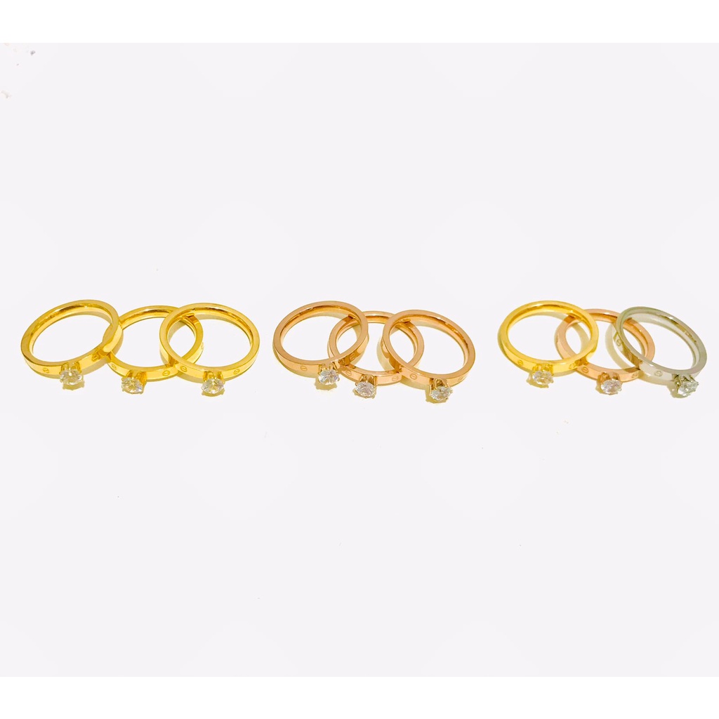 Cincin Titanium Set isi 3 pcs Wanita Lapis Emas Anti Karat CT-7-21-22-SDR-AMK