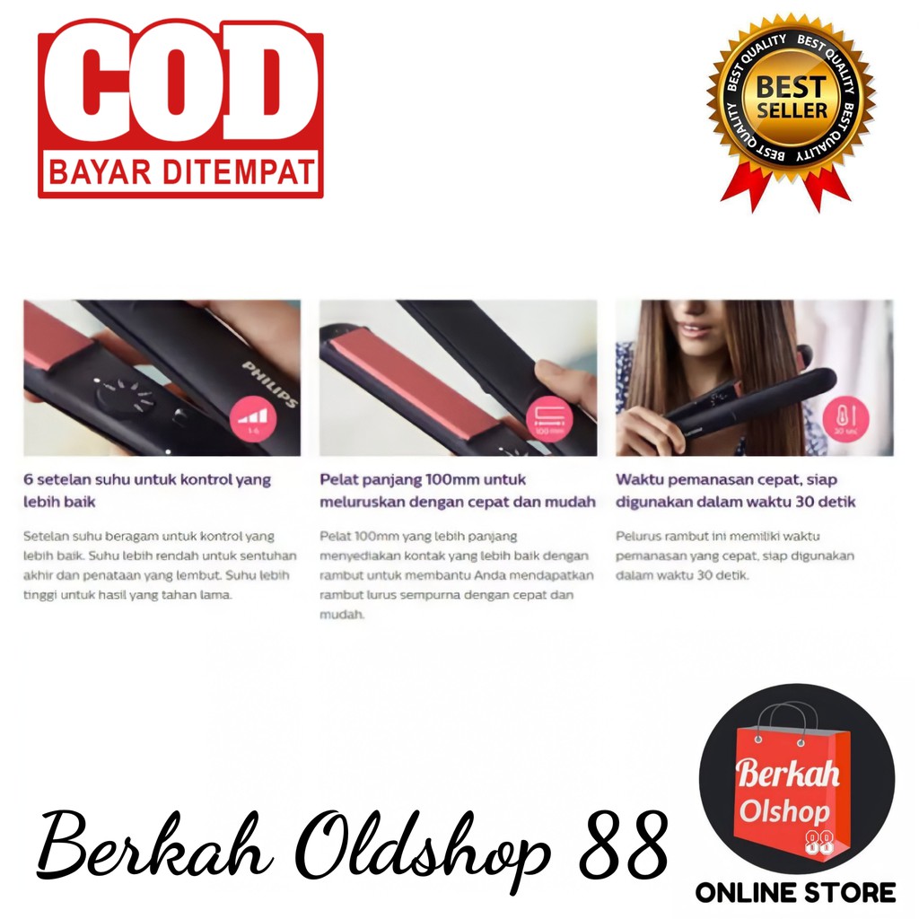 BERKAH OLDSHOP 88 - ORIGINAL PHILIPS BHS376/00 Keratin Ceramic Hair Straightener BHS376