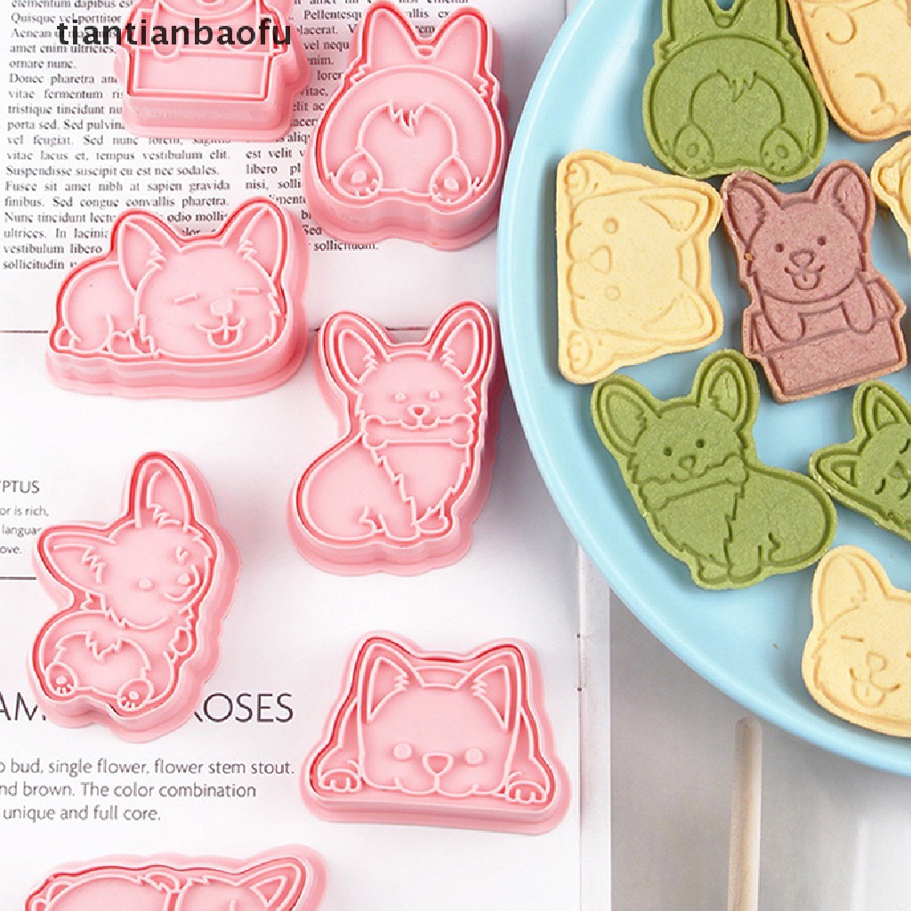 8 Pcs Cetakan Pemotong Kue / Biskuit Bentuk Kartun Corgi 3D Bahan Plastik