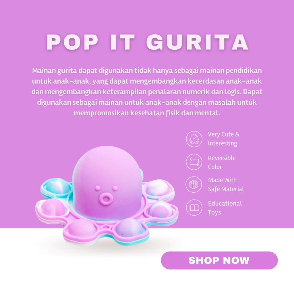 ITSOK Mainan gantungan POP IT GURITA octopus pop it bolak balik anti stres random warna