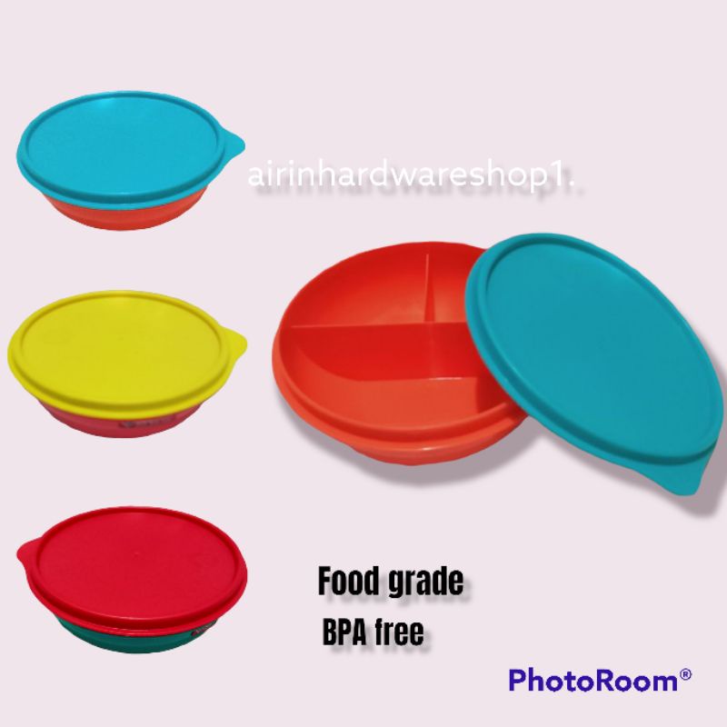 Tempat makan bulat GBU Aiko sekat tiga | lunch box plastik sekat 3 food grade