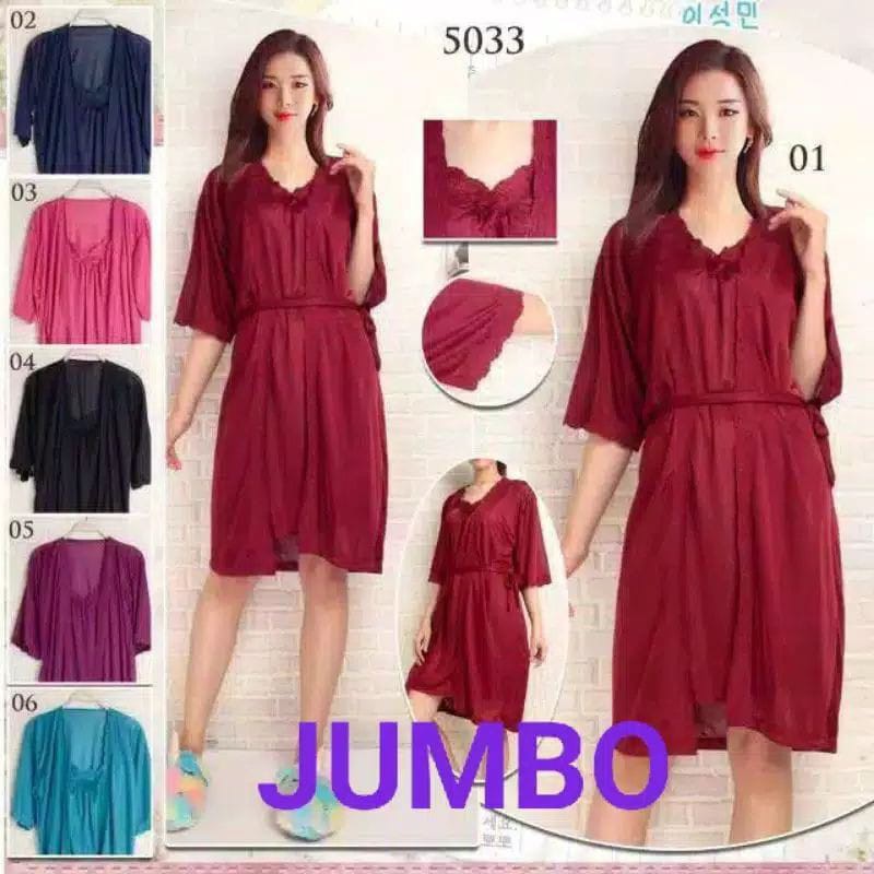 Dtree . JUMBO Set kimono lingerie 2in1 satin / piyama wanita kimono set tricot jumbo xxl (142/XXL)