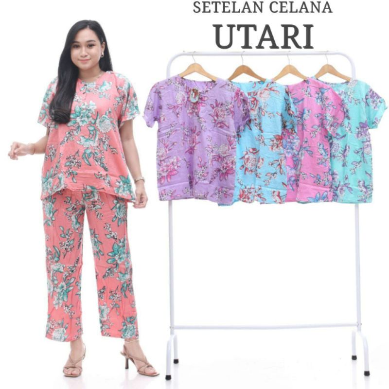 SETELAN CELANA PANJANG LD 100 KANCING DEPAN BAHAN SANTUNG RAYON ADEM BERKUALITAS.