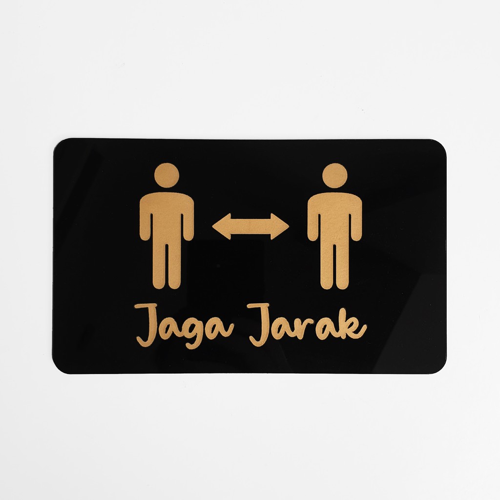 SIGN AKRILIK Pintu - JAGA JARAK GOLD - 20x12cm - Signage Cafe/Resto