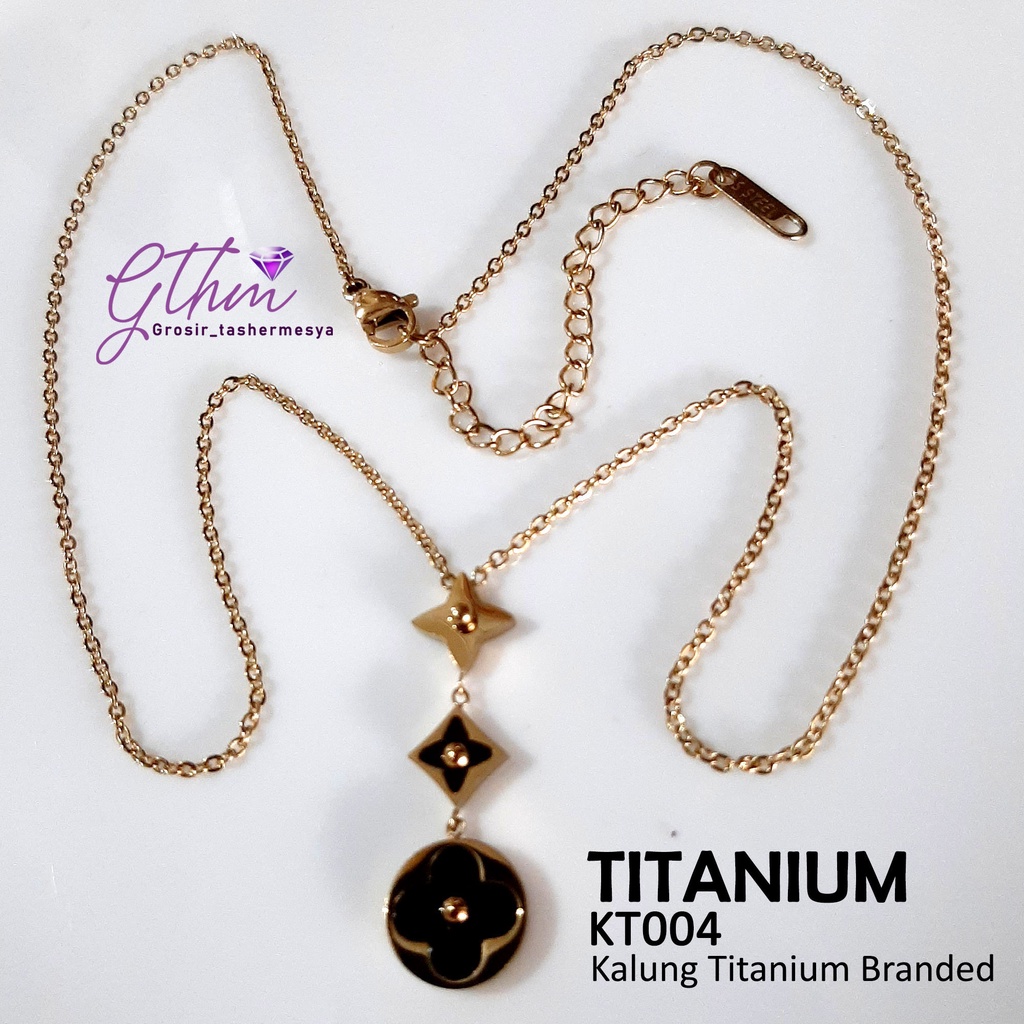 kalung titanium branded halus LV bunga kt004 anti karat anti alergi