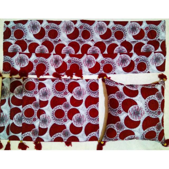Set Sarung Bantal Kursi Sofa Set 40cm x 40 5pcs Bahan Kain Kursi Regency Motif polkadot merah