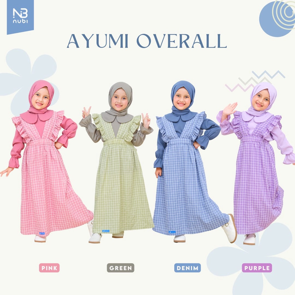 Nubintang Baju Anak Perempuan Set Overall Ayumi Oneset  2 in 1 plus Jilbab 6 - 14 tahun