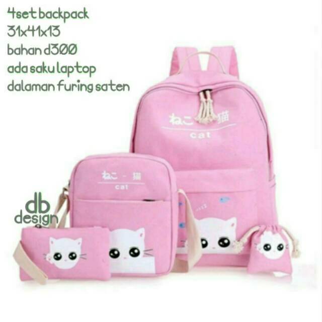 Tas ransel 4in1 motif kepala kucing / fashion backpack / kucing ngintip