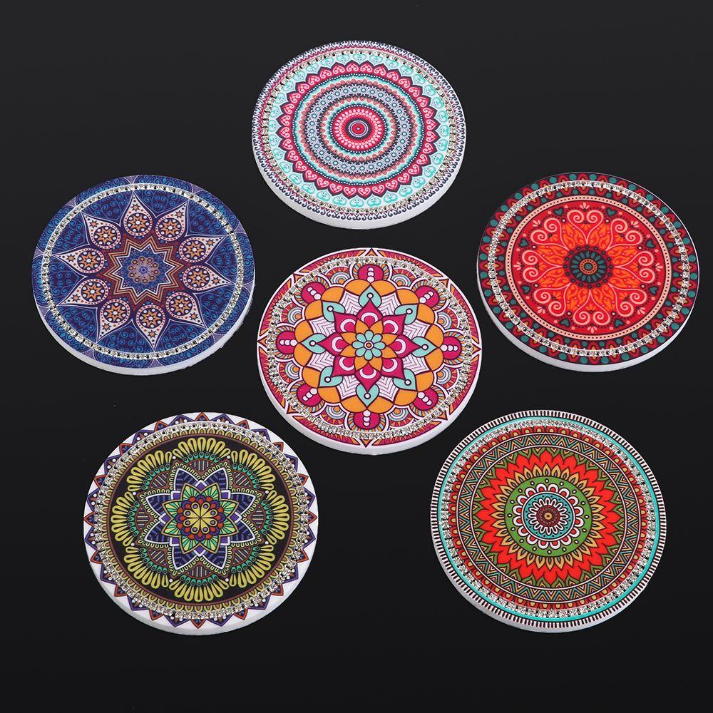 Populer Coaster Berlian Imitasi Mobil Anti-Selip Auto Interior Mandala Water Cup Pad