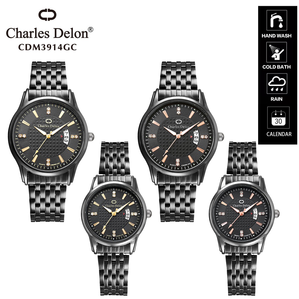 Jam Tangan Wanita Pria Couple Watch Anti Air Box Original Charles Delon 3914 GC RH