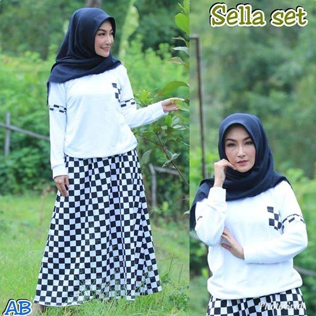 SELLA SET - Baju Setelan Wanita Terbaru / Satu Set Atasan Blus Lengan Panjang dan Bawahan Rok Murah