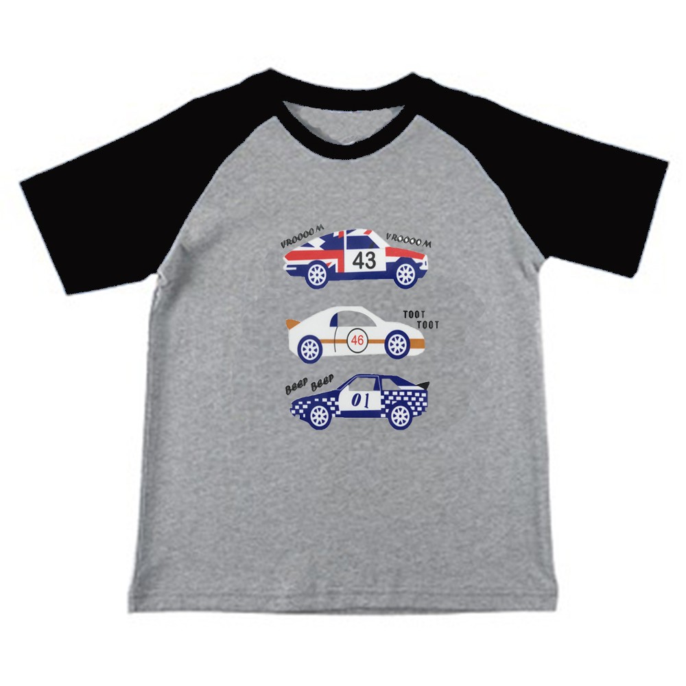 Kaos Raglan Anak Gambar Mobil Balap Lengan Pendek