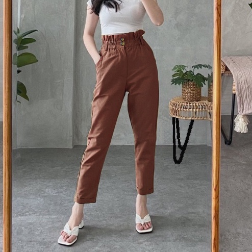 1KG MUAT 4PCS | HIGHWAIST CELANA LINEN RAMI ANGEL FULL KARET HITS OOTD SELEBGRAM KOREAN STYLE FASHEN GROSIR WANITA