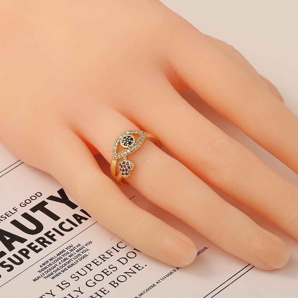 Cincin ornamen Eropa hip hop colorful zircon bulan Iblis Mata cincin tembaga mikro inlay hadiah