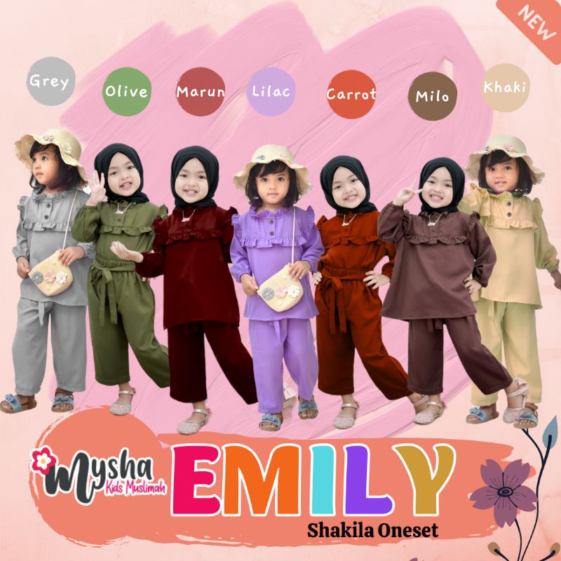 Mysha Kids Muslimah - EMILY One set anak Perempuan setelan korea Bahan Shakila Emily usia 1-8 th