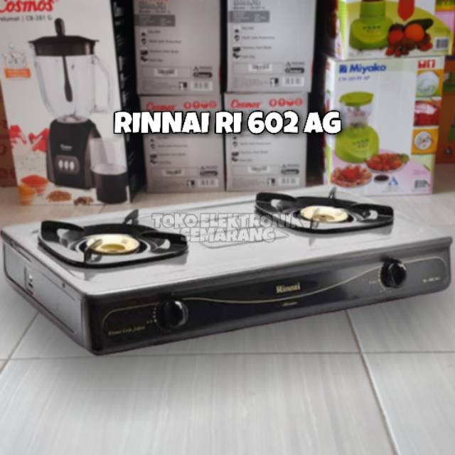 KOMPOR GAS 2 TUNGKU RINNAI RI 602 AG API BESAR API LILIN ORIGINAL BODY KUAT TEBAL BURNER KUNINGAN