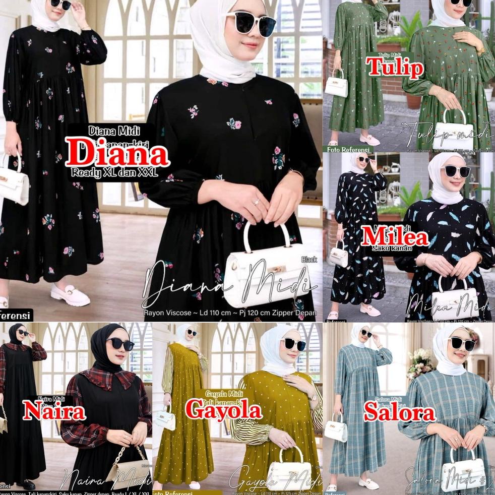 DRESS RAYON MOTIF - ADELA DELISA ANIRA LEVIRA DIANA 3 KALANA MIDI DRESS BUSUI KATUN - HOMEY DRESS GA