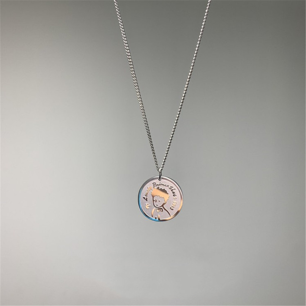 Kalung Liontin Bentuk Bulat Desain The Little Prince Gaya Hip Hop Untuk Pasangan