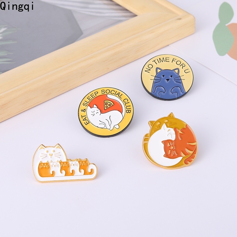 Bros Pin Enamel Bentuk Kartun Hewan Kucing Untuk Anak