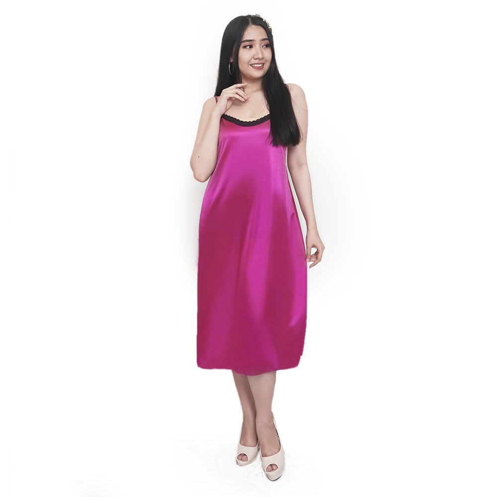 FOLVA baju tidur lingerie tanktop dress satin 1543VDR ungu all size