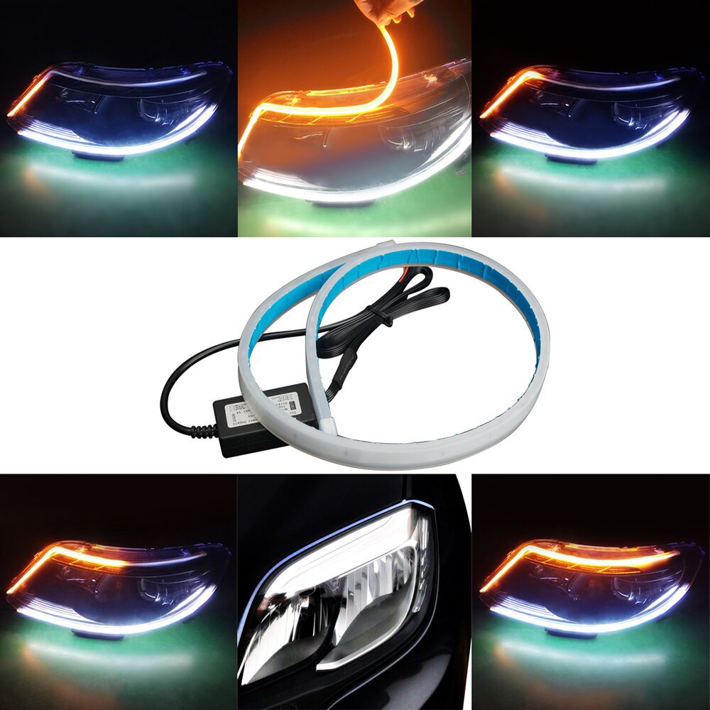 Slim LED Sen Berjalan dan DRL Lampu Daytime Running Angel Eye Fleksibel Tube Strip Lights