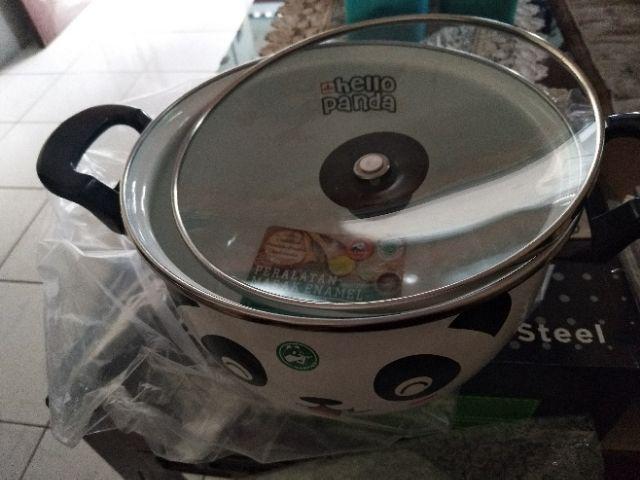 Panci Enamel 22cm Tutup Kaca Hello Panda Maspion