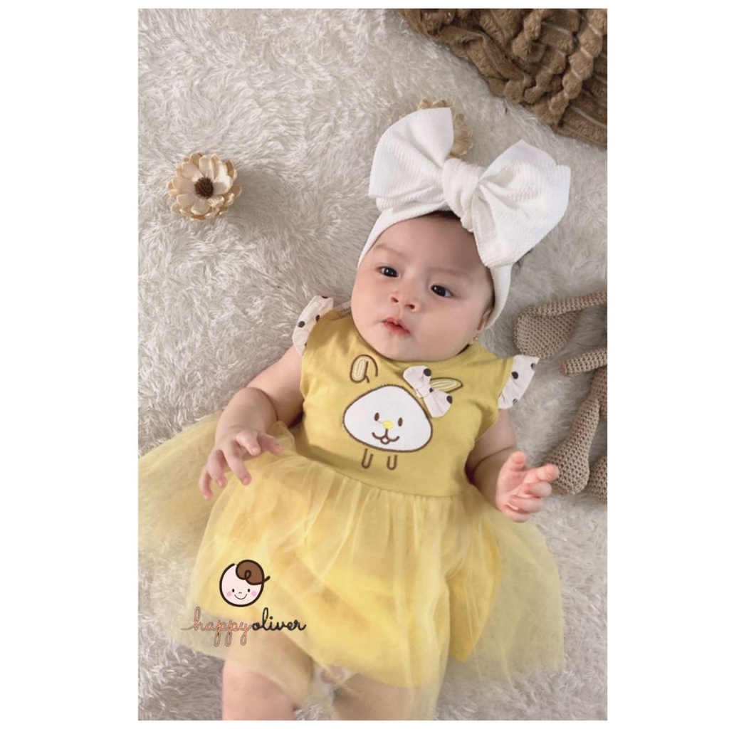 HappyOliver DRESS RABBIT PEEP 8826 EBV Baju Dress Anak Perempuan Import 6 bulan - 3 tahun/Dress Bayi Perempuan/Gaun Bayi Perempuan/Dress Pesta/Dress Bayi