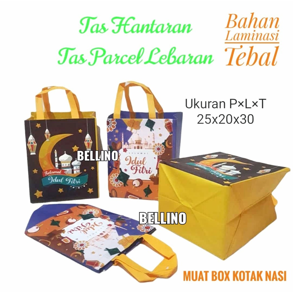 Tas Sponbond Santunan Parcel Lebaran Premium Goodie Bag Box Idul Fitri Ukuran 25x20x30cm Tas Parcel Lebaran Laminasi Tapak Persegi Muat Box Nasi Kotak