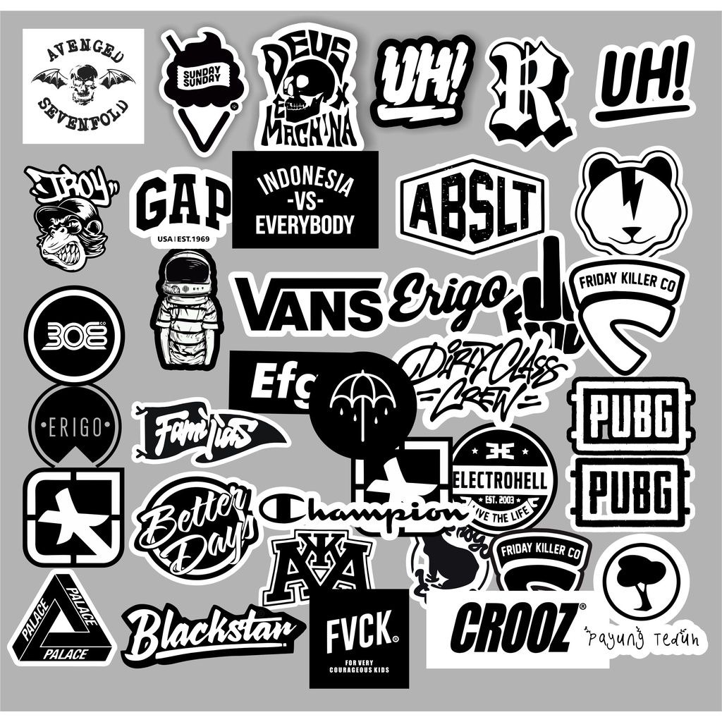 

Stiker paket isi 30 Sticker Brand Distro Case Phone band Grafiti white Logo Basic Aesthetic Pop Art helm tumblr dinding laptop tempel Local brand decal Striping