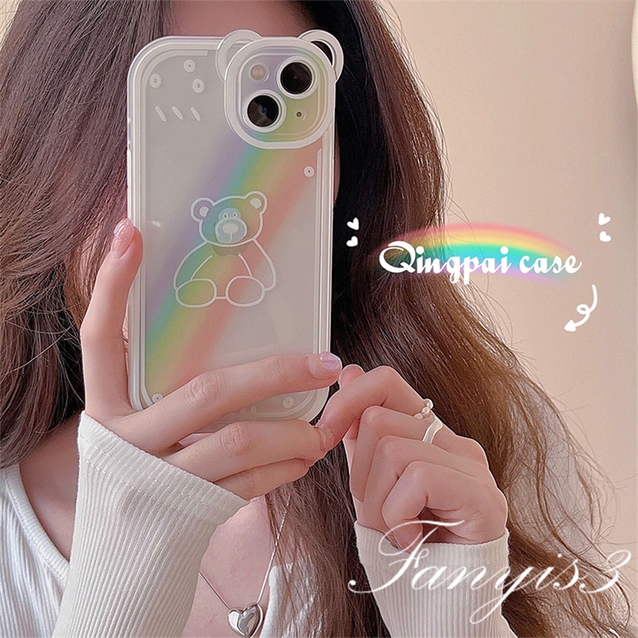 Compatible For iPhone 14 13 12 11 Pro Max X XR Xs Max 8 7 6 6s Plus SE 2020 Soft Case Pelindung Desain Telinga Kucing Warna Pelangi Untuk