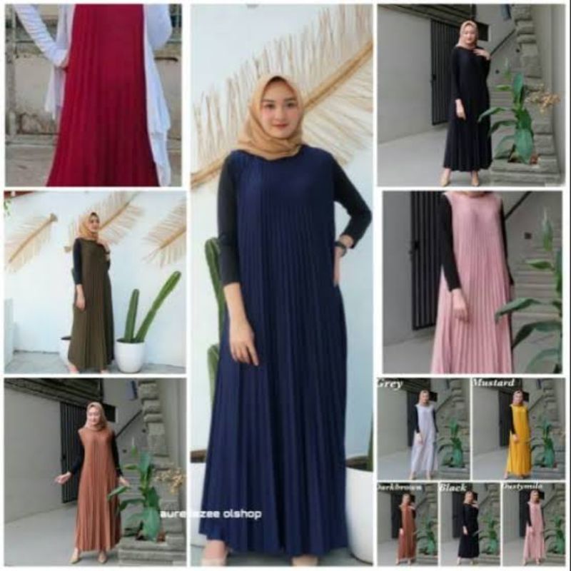 Dress plisket tanpa lengan/dress plisket lengan kutung