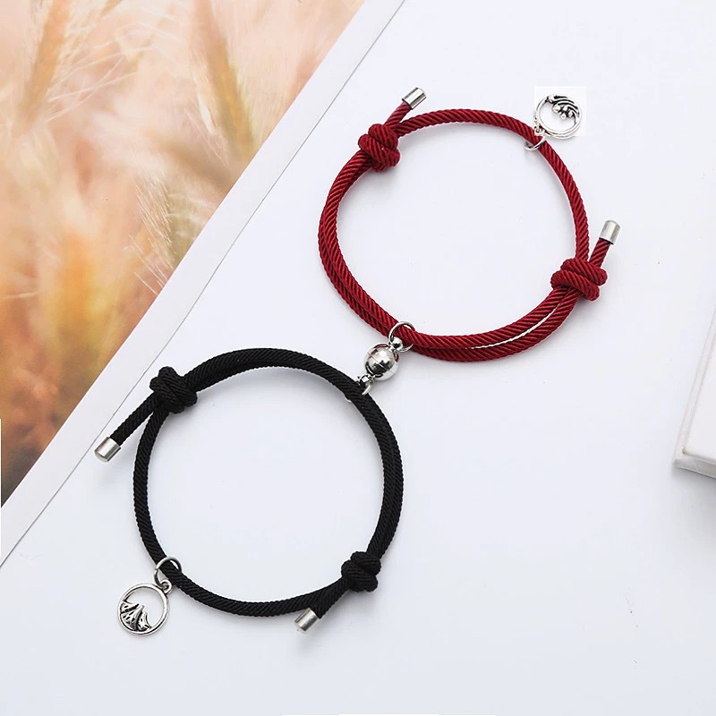 2 Pcs Gelang Magnet Couple Gelang etnik bead Tali Attract Braided Bracelet untuk Pasangan-5