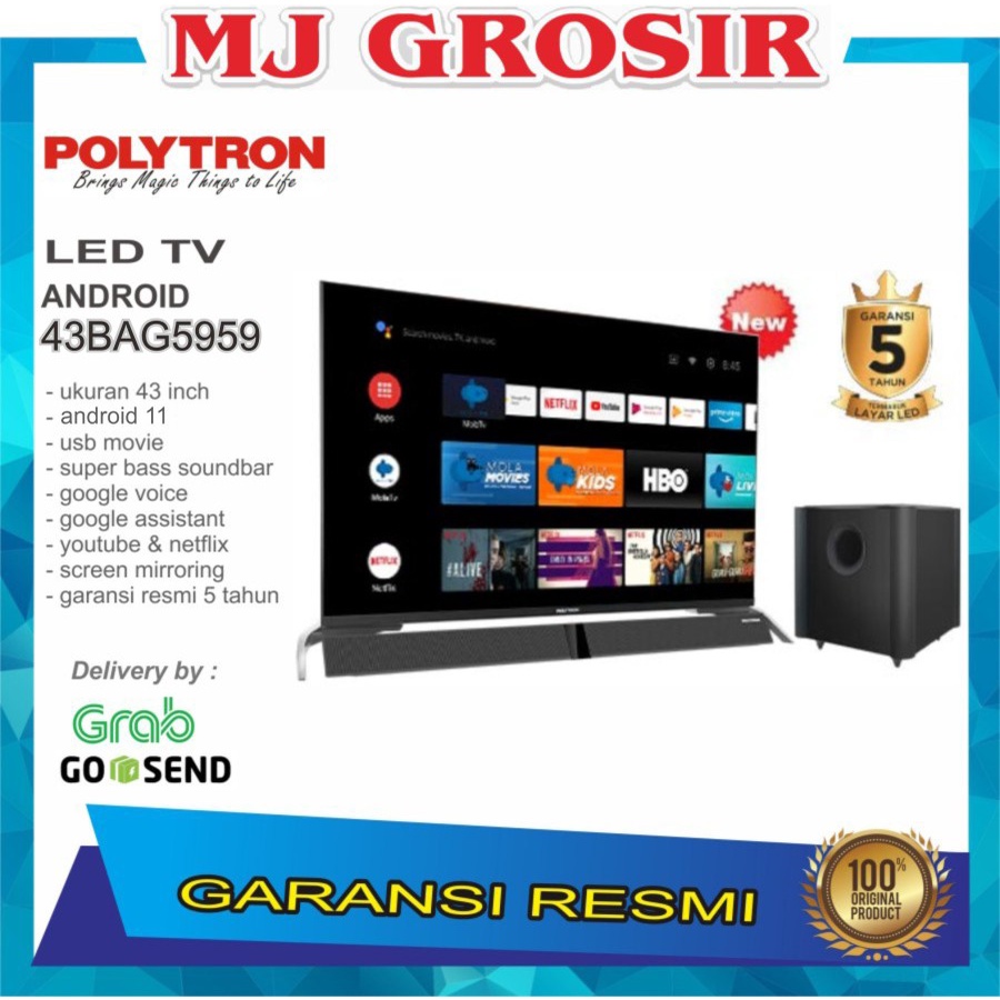 LED TV POLYTRON 43&quot; 43BAG5959 43 INCH 43BAG9953 USB MOVIE ANDROID SOUNDBAR