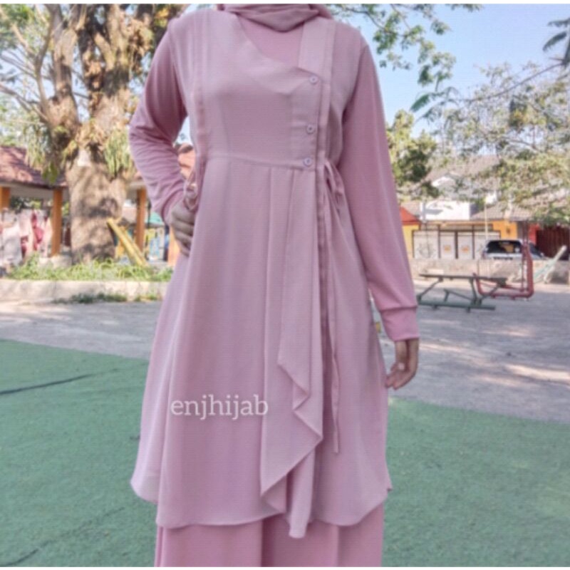 Outer Ceruty Baby Doll Aouter Wanita Remaja Modis Long Vest Tanpa Lengan Fashion Muslim Busui Cardigan Polos Outher Baju Gamis Kekinian Korean Style Enjhijab