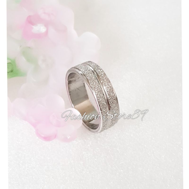 Cincin Fashion Titanium Pasir Garis Titanium Silver cincin single couple pasangan impor Antikarat