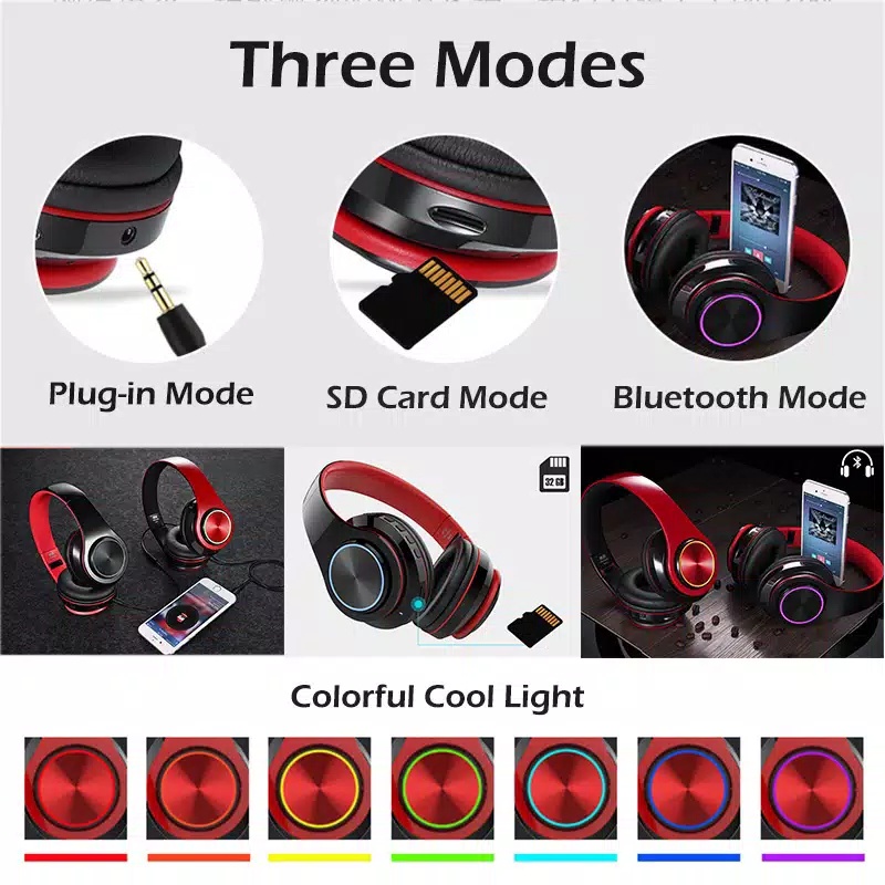 Headphone Bluetooth Wireless Headset LED B39