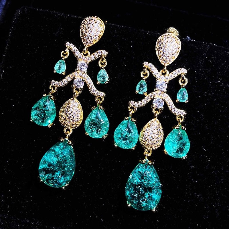 Personality Blue Crystal Crack Design Moissanite 925 Silver Pin Eardrops