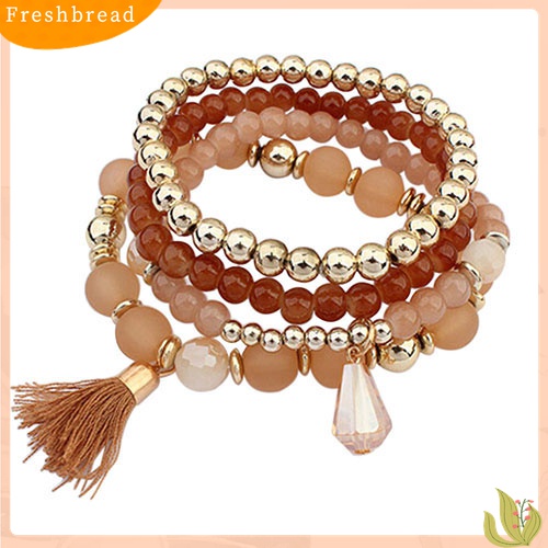 [TERLARIS]4Pcs/Set Women Ethnic Multilayer Resin Beads Tassels Cuff Bracelets Fashion Jewelry