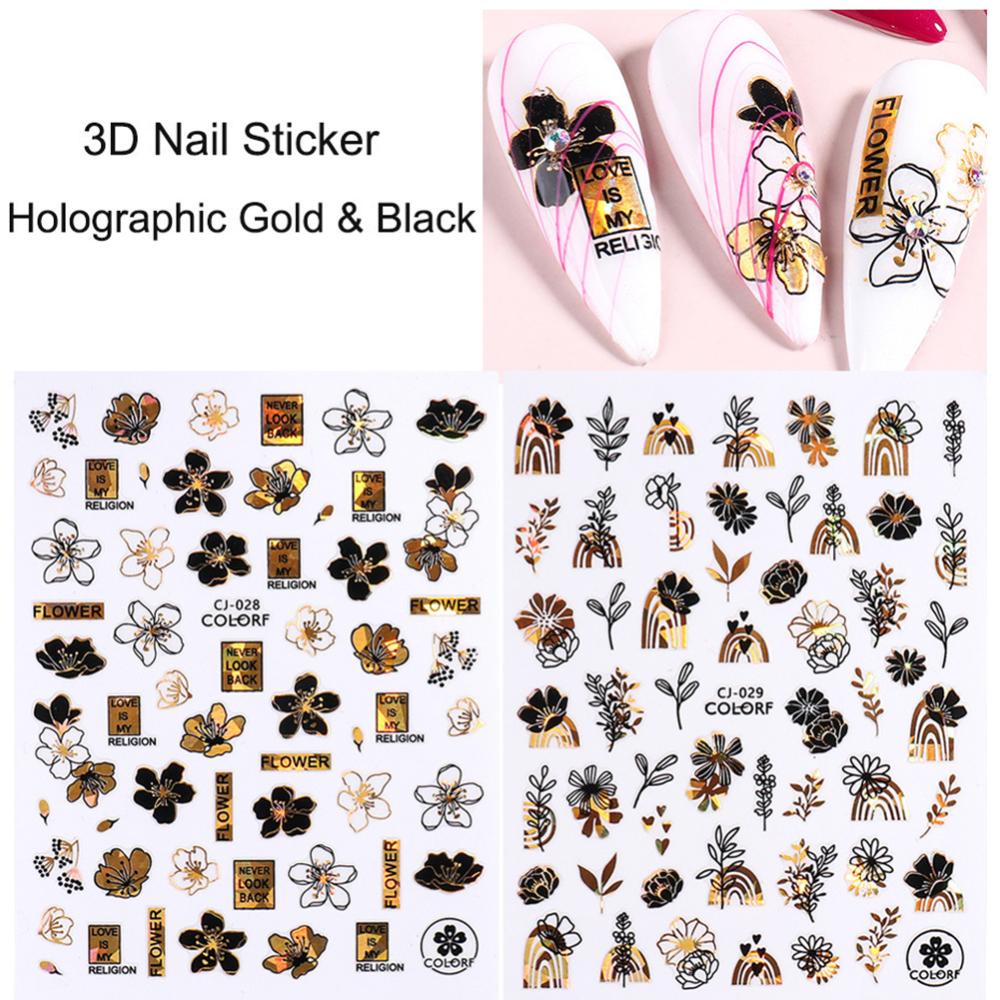 Timekey Stiker Kuku Motif Hewan / Tanaman / Bunga Warna Hitam Bronzing Untuk Dekorasi Nail Art / Manicure A2K1